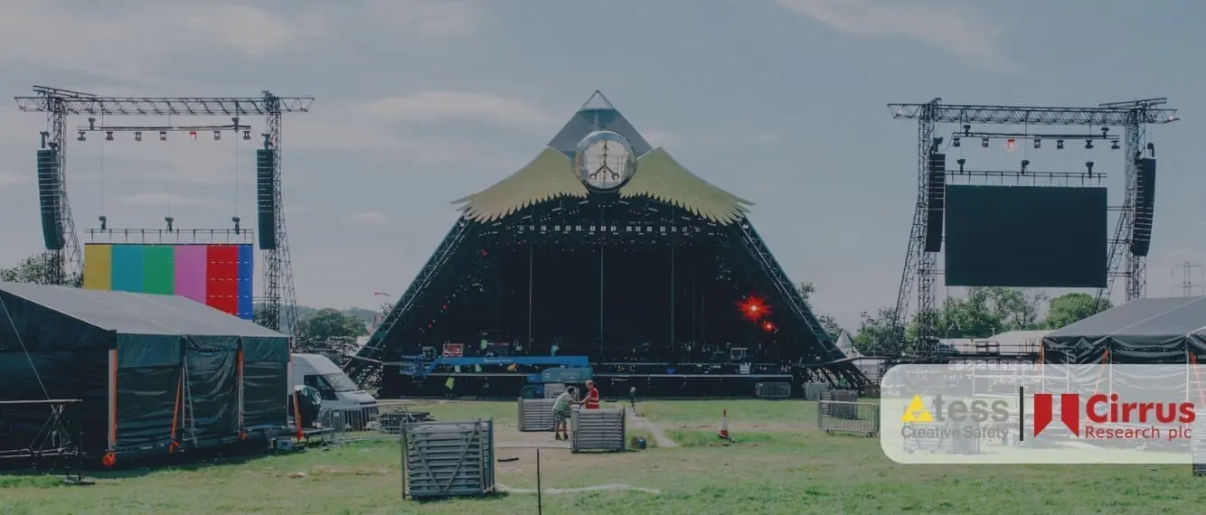 a stage with a clock on it